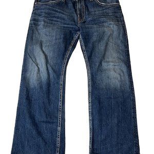 Silver Jeans Mens 38x32 Zac Straight Leg Thick Stitch Denim Medium Wash Biker